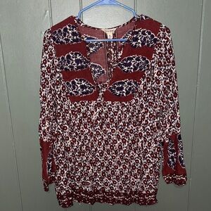Lucky Brand Red and Blue Floral Blouse